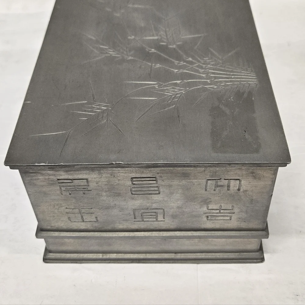 Antique 1920 Chinese Kut Hing Pewter Swatow Dragon Jewelry Trinket Box